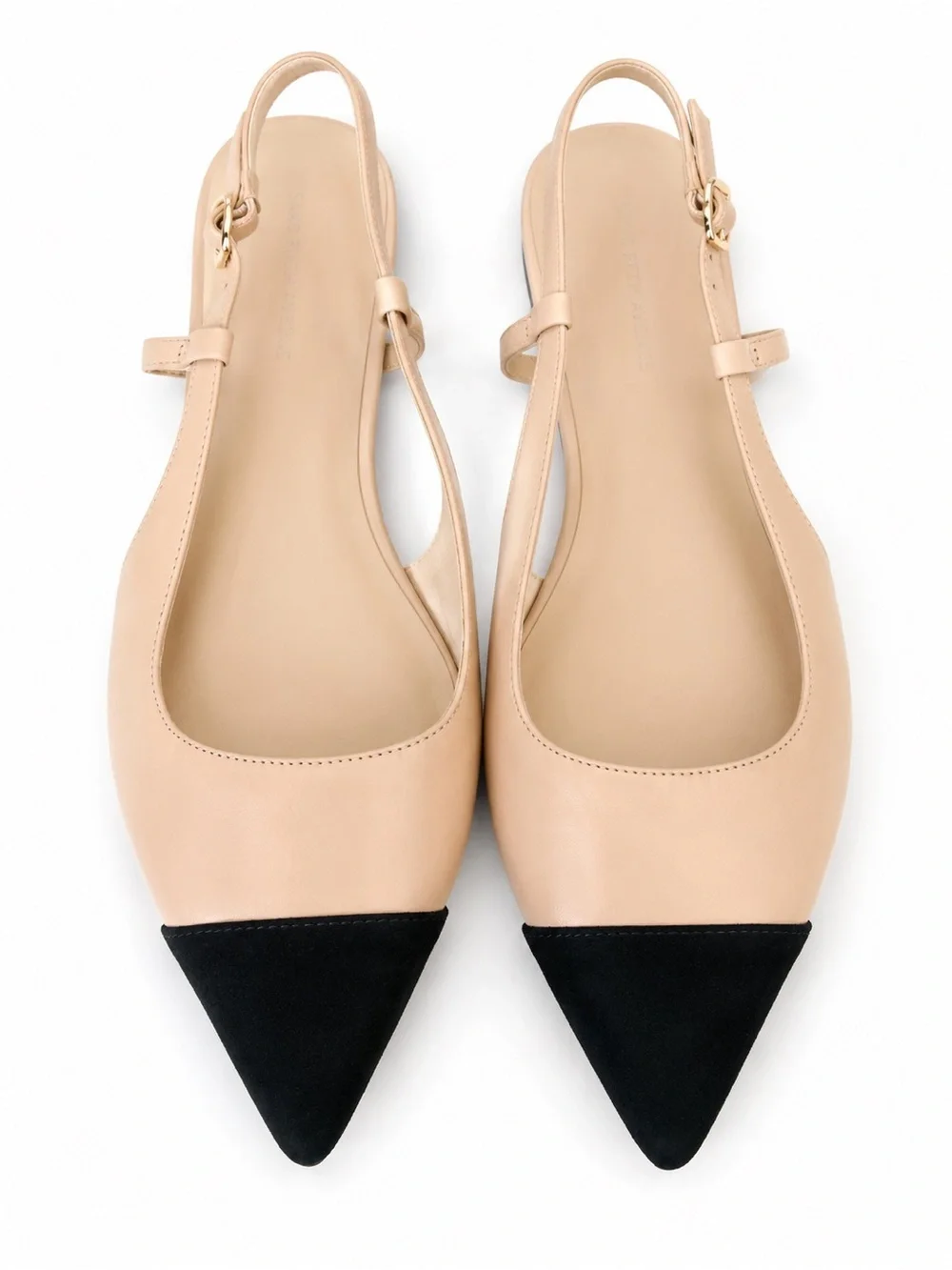 Saks Fifth Avenue Cap Toe Slingback Flats Nude Black Pointed Toe Shoes 9.5